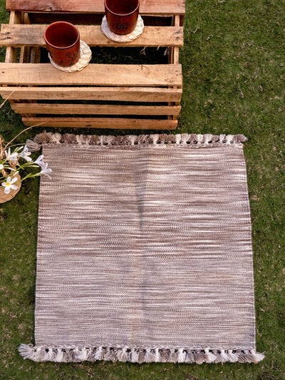 Beige Ikat Handwoven Wool Floor Mat Rug