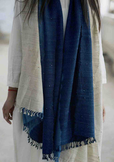 Indigo Handwoven Wool & Silk Stole Shawl