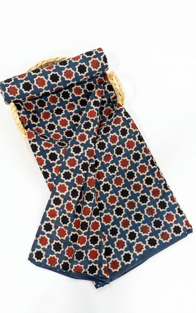 Star Red Indigo Ajrakh Hand Block-printed Cotton Fabric Ajrakh Fabric