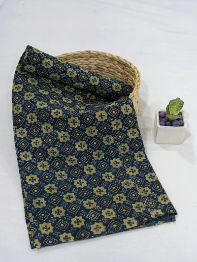 XO Green Indigo Ajrakh Hand Block-printed Cotton Fabric Ajrakh Fabric