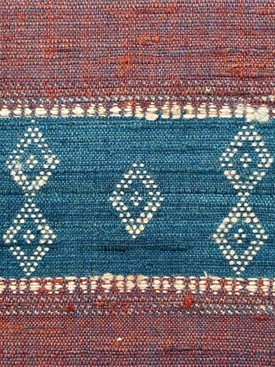 Brown Blue Motif Merino Silk Cushion Cover 18x18 Cushion Cover