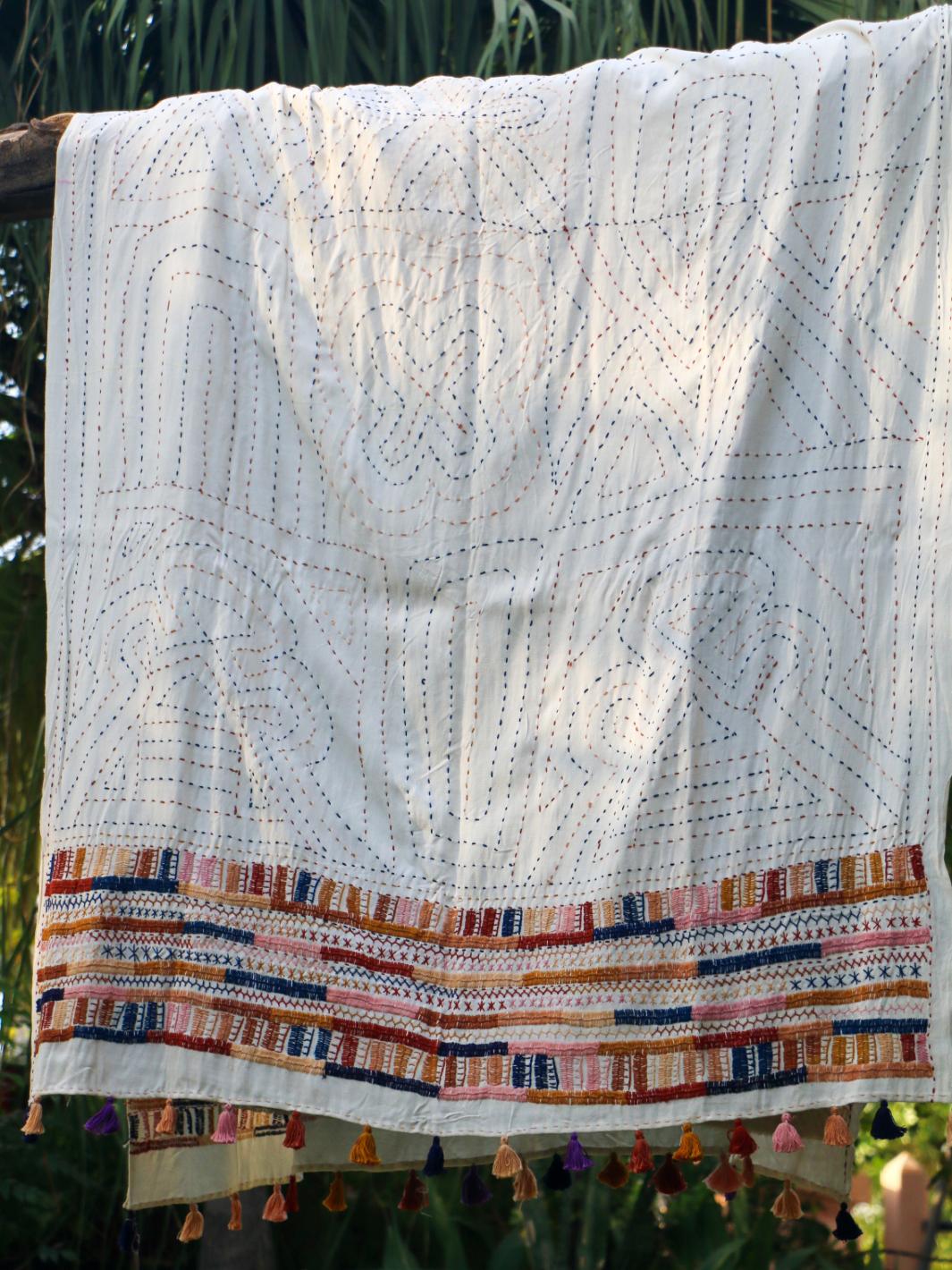 Hand embroidered Handwoven Bamboo Throw