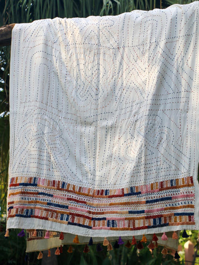 Hand embroidered Handwoven Bamboo Throw