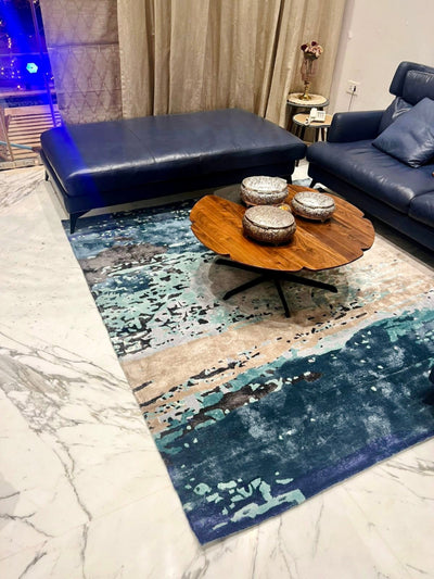 hand tufted indigo multi colour carpet