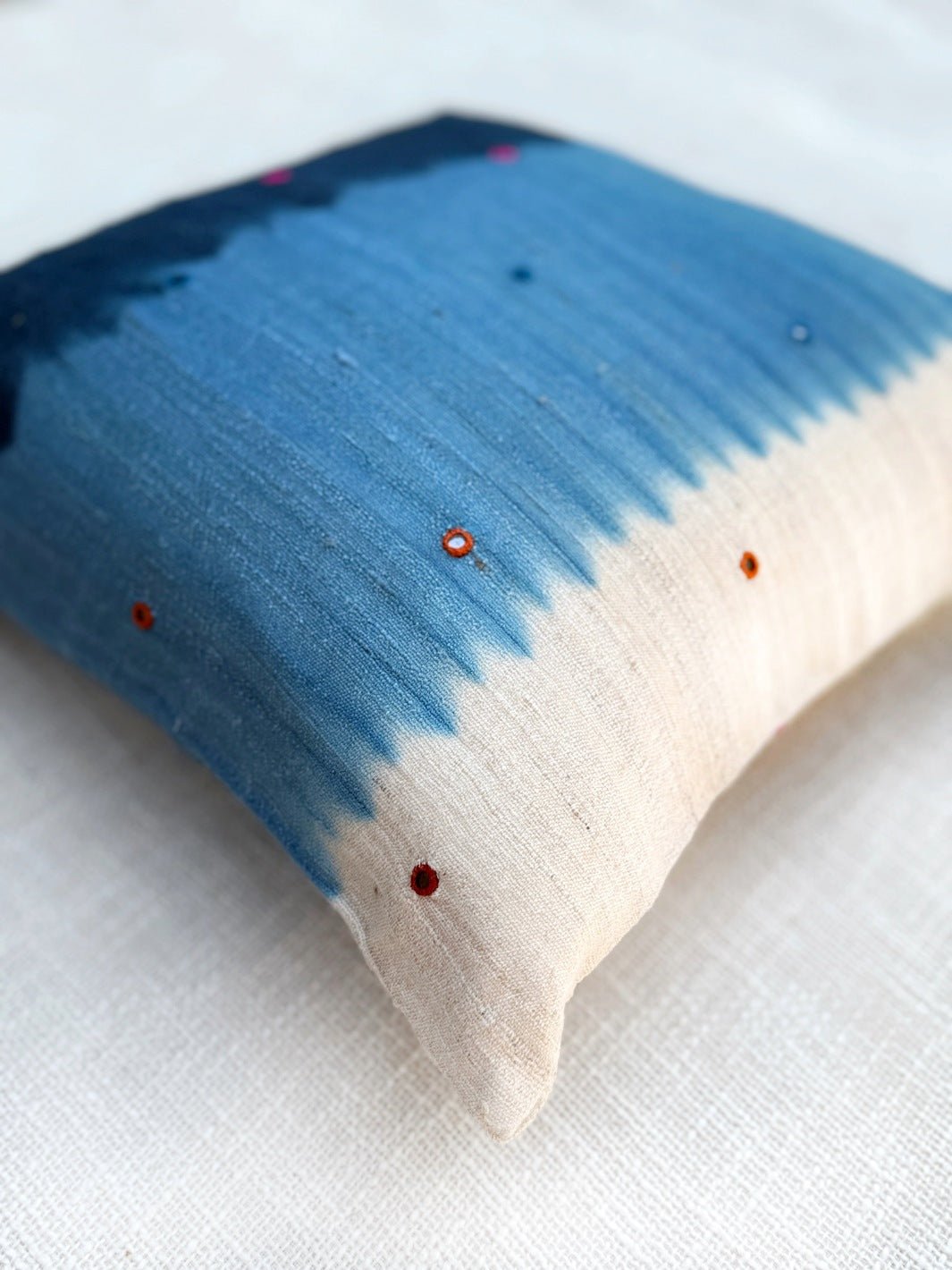 Indigo Beige Shaded Merino Silk Cushion Cover 18x18 Cushion Cover