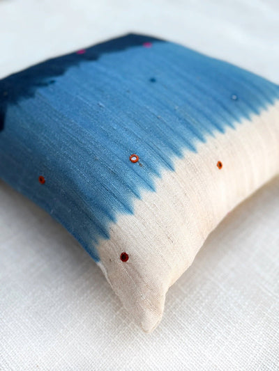 Indigo Beige Shaded Merino Silk Cushion Cover 18x18 Cushion Cover