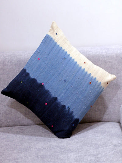 Indigo Beige Shaded Merino Silk Cushion Cover 18x18 Cushion Cover