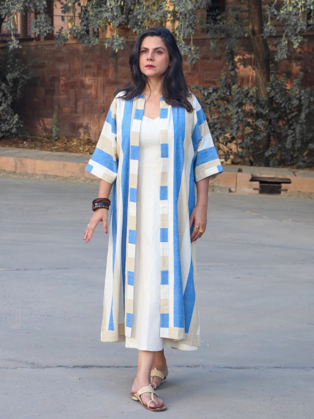 Striped Indigo Yellow Long Overlay Jacket