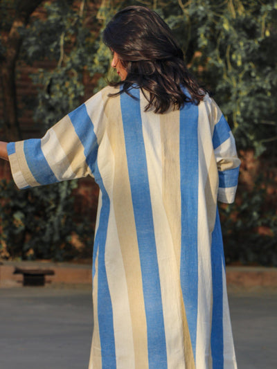Striped Indigo Yellow Long Overlay Jacket