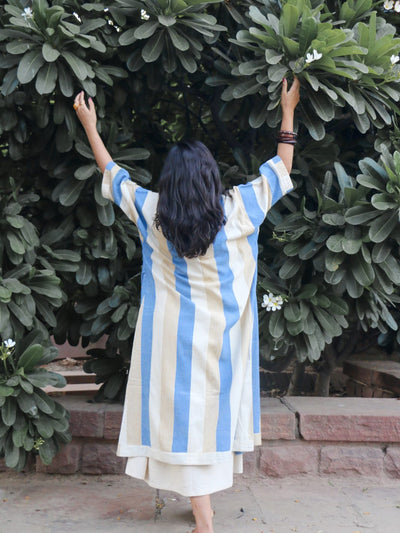 Striped Indigo Yellow Long Overlay Jacket