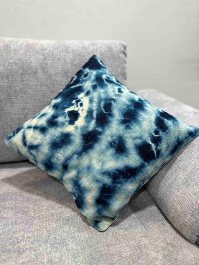 Tie - Dye Indigo White Handwoven Cushion Cover 16x16 Cushion Cover