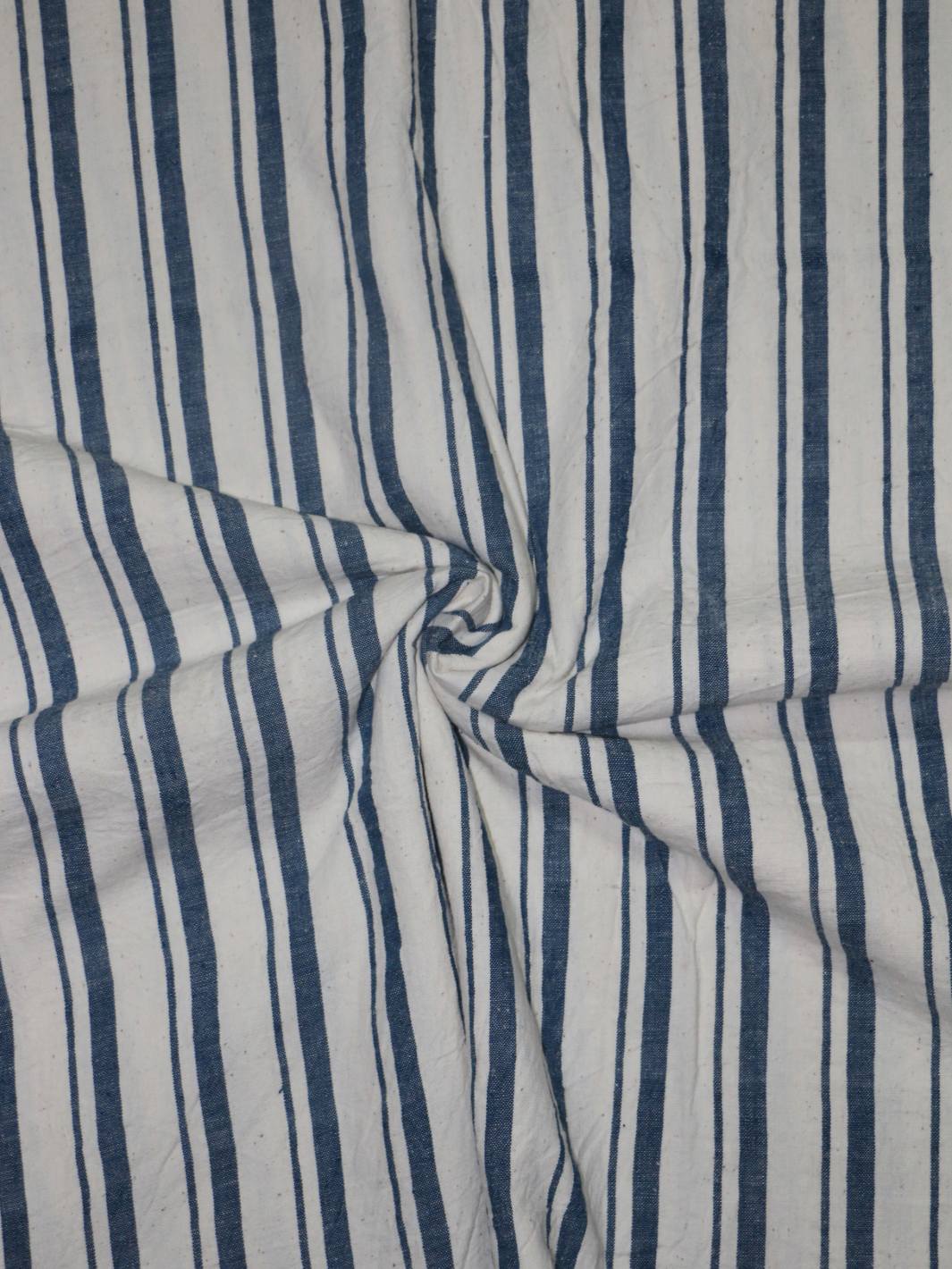 White Indigo Stripes Organic Kala Cotton Fabric Fabric