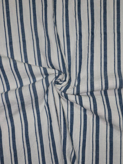 White Indigo Stripes Organic Kala Cotton Fabric Fabric