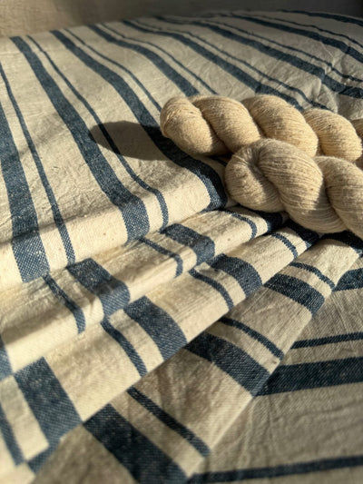 White Indigo Stripes Organic Kala Cotton Fabric Fabric