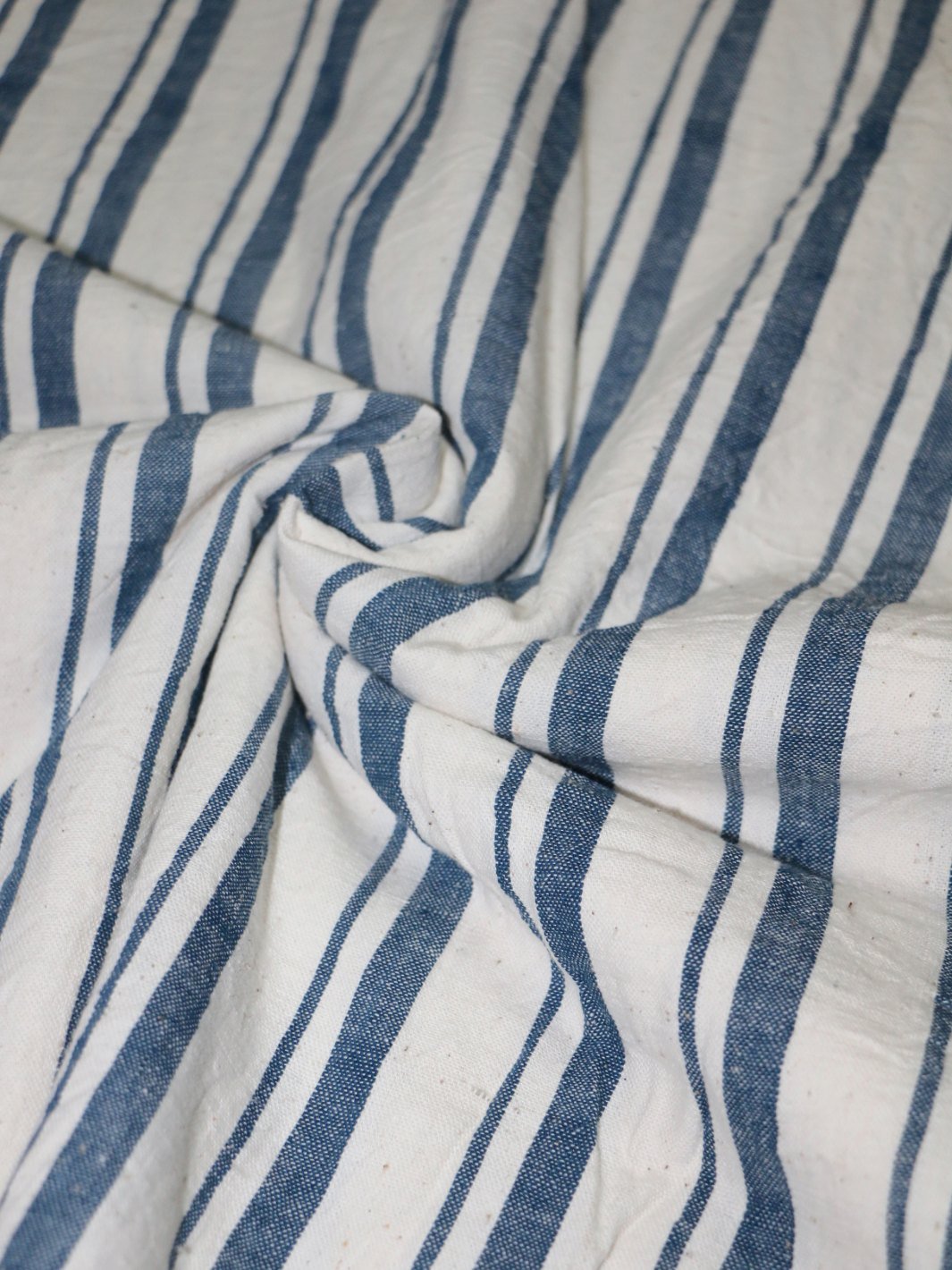 White Indigo Stripes Organic Kala Cotton Fabric Fabric