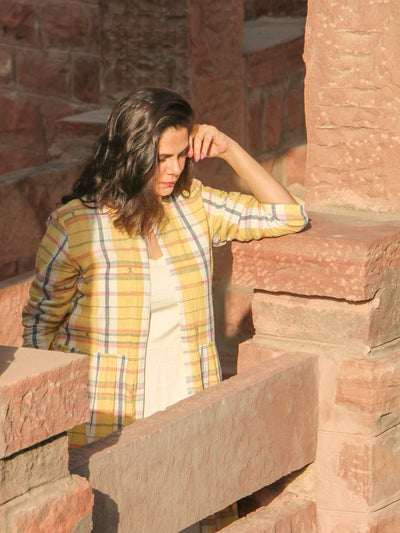 Yellow Handwoven Long Jacket Clothing