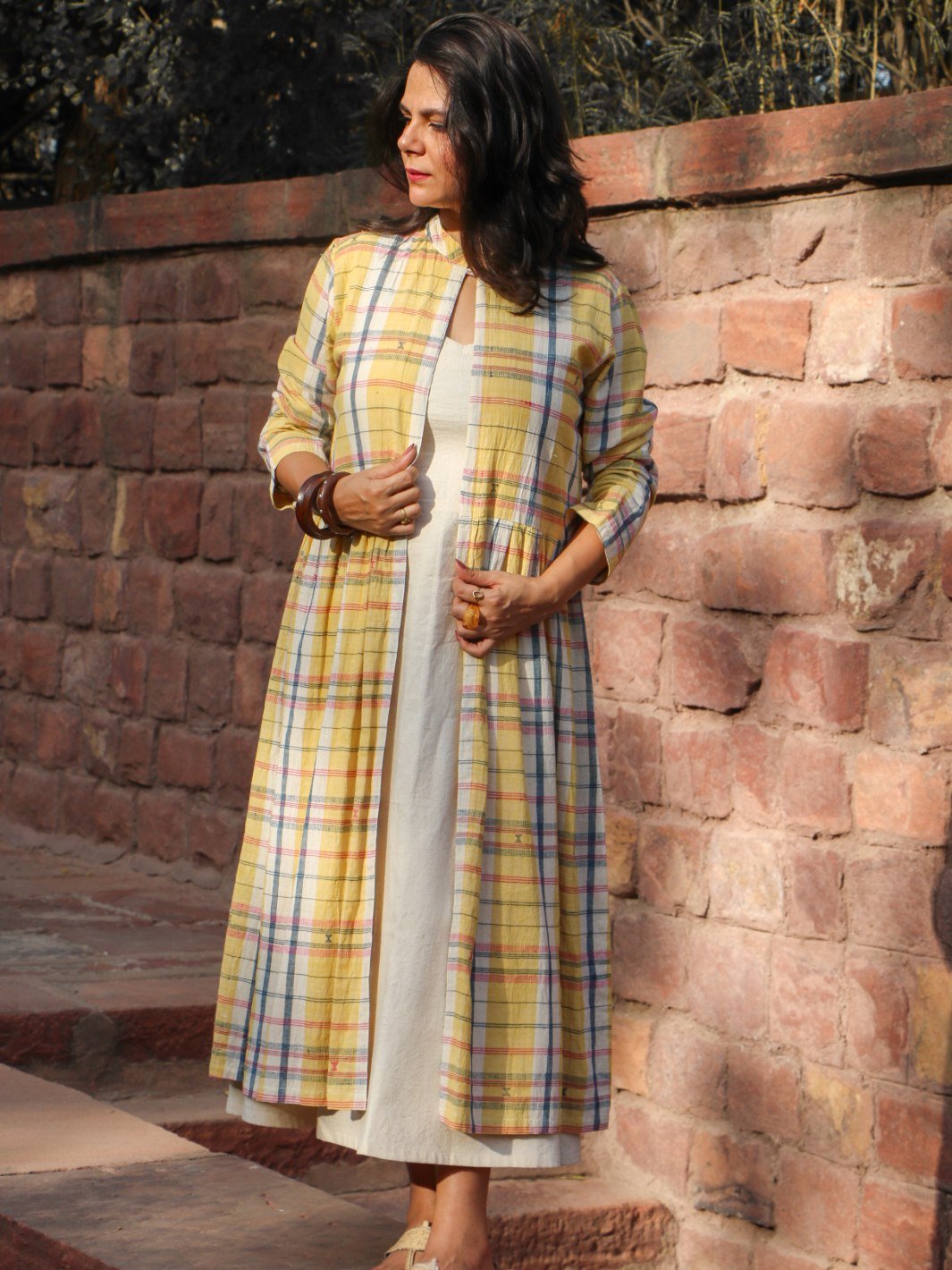 Yellow Handwoven Long Jacket Clothing