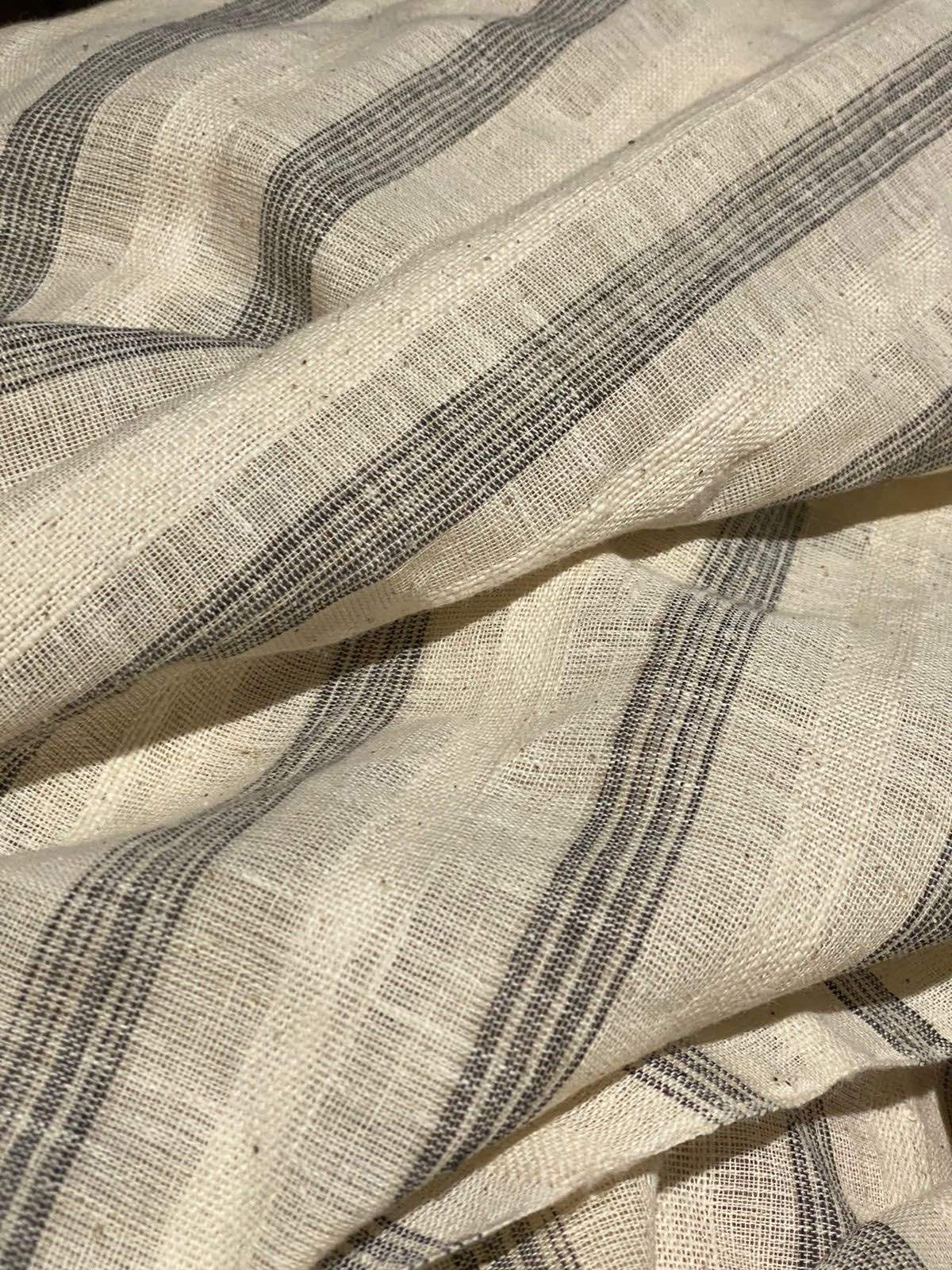 Black White Handspun Stripes Organic Kala Cotton Fabric Fabric