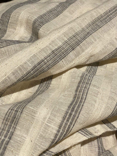 Black White Handspun Stripes Organic Kala Cotton Fabric Fabric